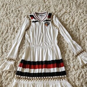 Burberry White Dress with Red and Black Stripes